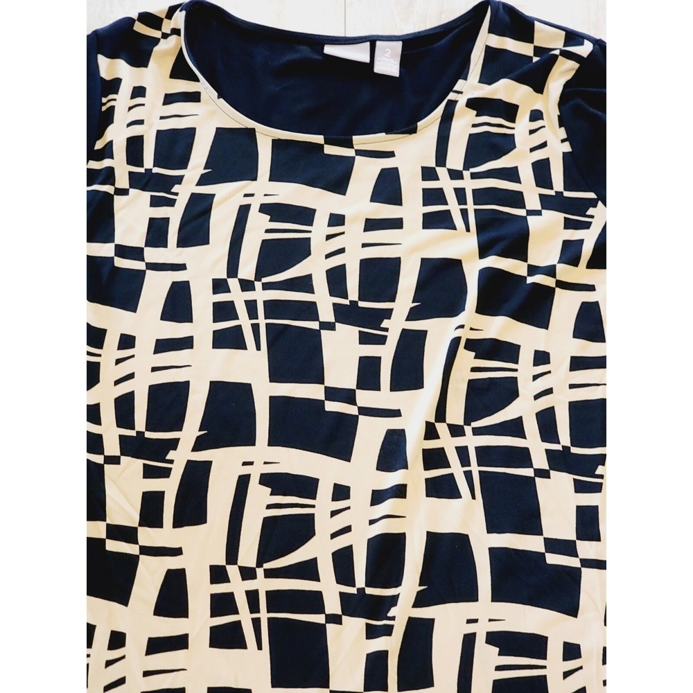 Chico's 2 Black Tan Geometric Print‎ Long Sleeve Scoop Neck Blouse Top Large - Picture 8 of 9